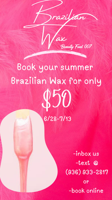 Waxing Services - With a passion for hair since a child, I’ve now been a hair stylist for 4yrs & soon to be yours 😉

Mention Yelp and call to book or walk on in and mention Yelp: (832) 490-6814

Kaylagomez6814@gmail.com