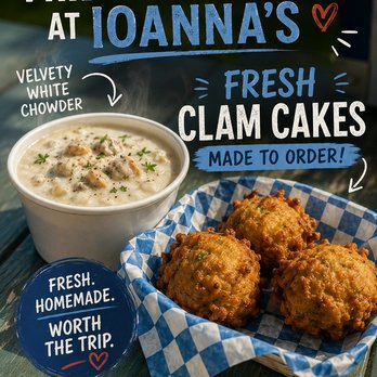 Ioanna’s - Fridays and Saturdays only, clam cakes and clam chowder, - Food Trucks Near Me - Coventry, Rhode Island Ioanna’s - Fridays and Saturdays only, clam cakes and clam chowder, - Food Trucks Near Me - Coventry, Rhode Island