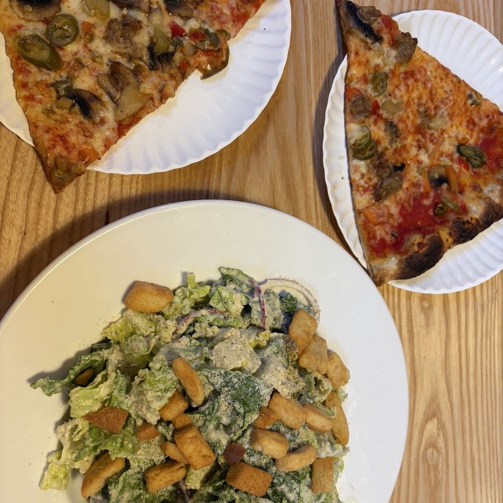 The Fold Goshen - MSG pizza slices - SPICY, HOT, BE CAREFUL! And a very dressing-covered, but yummy, Caesar salad. - Beer Bar Near Me - Goshen, Indiana The Fold Goshen - MSG pizza slices - SPICY, HOT, BE CAREFUL! And a very dressing-covered, but yummy, Caesar salad. - Beer Bar Near Me - Goshen, Indiana