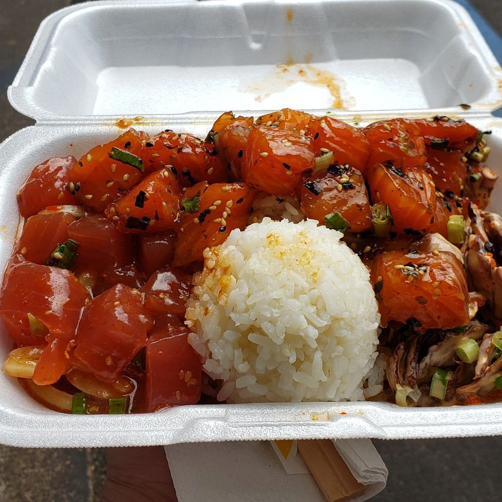 Fresh Catch - 3 kinds of poke and rice - Hawaiian Near Me - Honolulu, Hawaii Fresh Catch - 3 kinds of poke and rice - Hawaiian Near Me - Honolulu, Hawaii