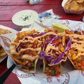 Bar Harbor Lobster Pound - Fish Tacos with crispy fries and clam chowder - Seafood Near Me - Bar Harbor, Maine Bar Harbor Lobster Pound - Fish Tacos with crispy fries and clam chowder - Seafood Near Me - Bar Harbor, Maine