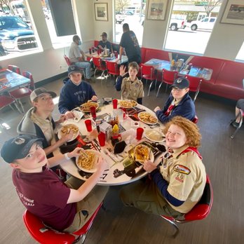 Moab Diner - 6 hungry scouts?  No problem.  They got the food ordered and made fast!  See in the background they seat at every other table for Covid. - Diners Near Me - Moab, Utah