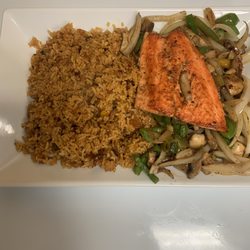 Caraba Africa grill - Atlantic Salmon Caraba with Jollof rice and fry plantain