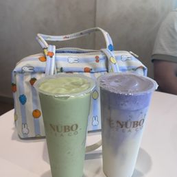 Left: Avocado Lover Right: Jasmine Green Milk Tea with taro cream Left: Avocado Lover Right: Jasmine Green Milk Tea with taro cream