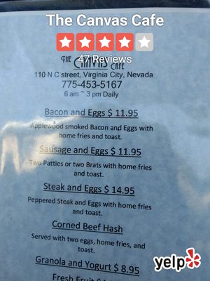 Menu photo 8 The Canvas Cafe Virginia City, NV Menu photo 8 The Canvas Cafe Virginia City, NV