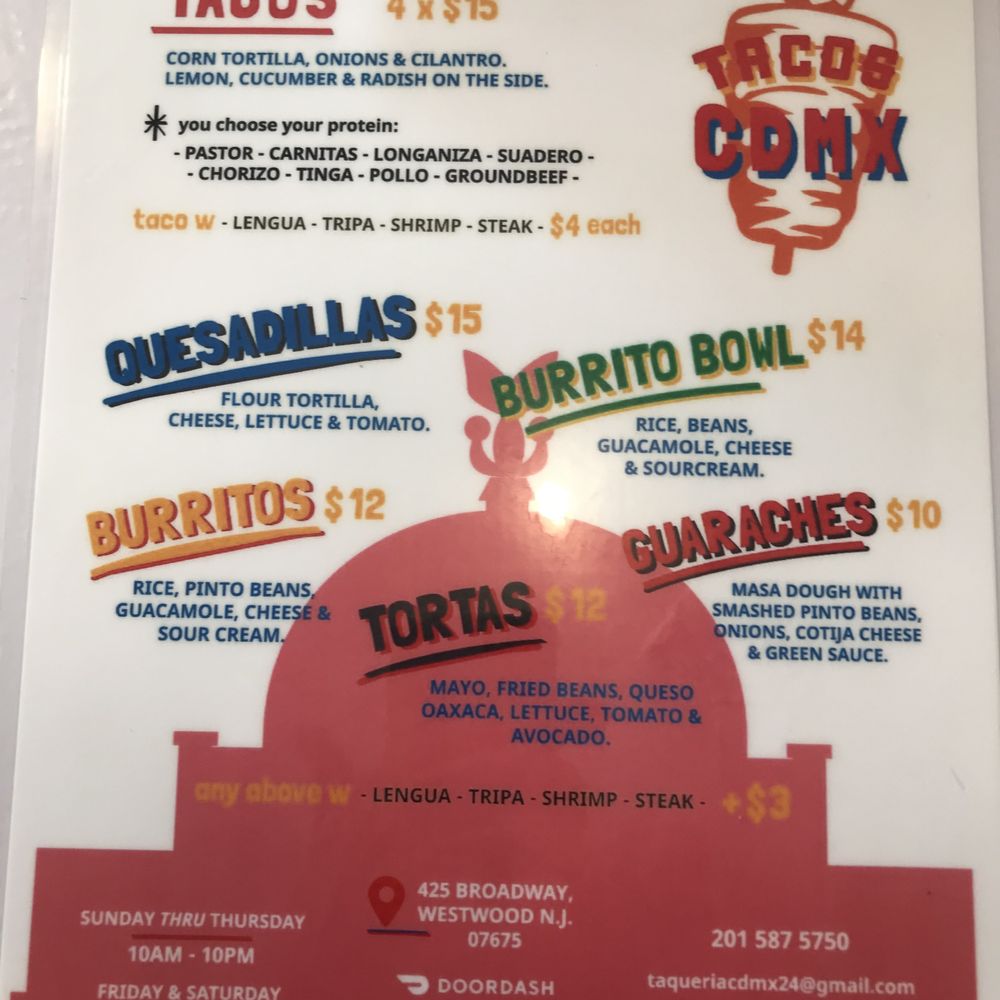 Tacos CDMX - Menu - Tacos Near Me - Westwood, New Jersey Tacos CDMX - Menu - Tacos Near Me - Westwood, New Jersey