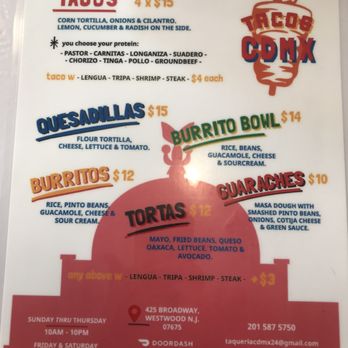 Tacos CDMX - Menu - Tacos Near Me - Westwood, New Jersey