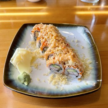 Sushi Rock Boca Raton - California roll with tempura shavings and spicy sauce. - Sushi Bars Near Me - Boca Raton, Florida Sushi Rock Boca Raton - California roll with tempura shavings and spicy sauce. - Sushi Bars Near Me - Boca Raton, Florida