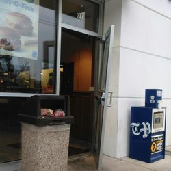 McDonald's - Someone really wanted their chicken nuggets! The door has been pulled off the hinges.