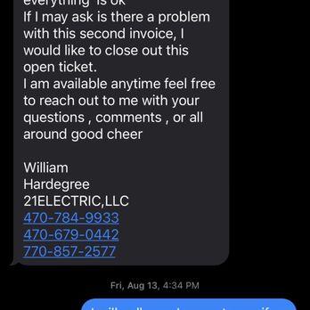21 Electric - Asking for more money after I paid $1500 - Electricians Near Me