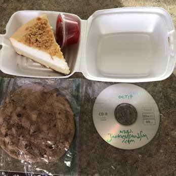Jackie M's & Son - Classic Cheesecake w Strawberry Sauce. Huge Chocolate Chip Cookie! Plus a surprise CD of great tunes! So nice! - Cheesesteaks Near Me - Augusta, Georgia Jackie M's & Son - Classic Cheesecake w Strawberry Sauce. Huge Chocolate Chip Cookie! Plus a surprise CD of great tunes! So nice! - Cheesesteaks Near Me - Augusta, Georgia