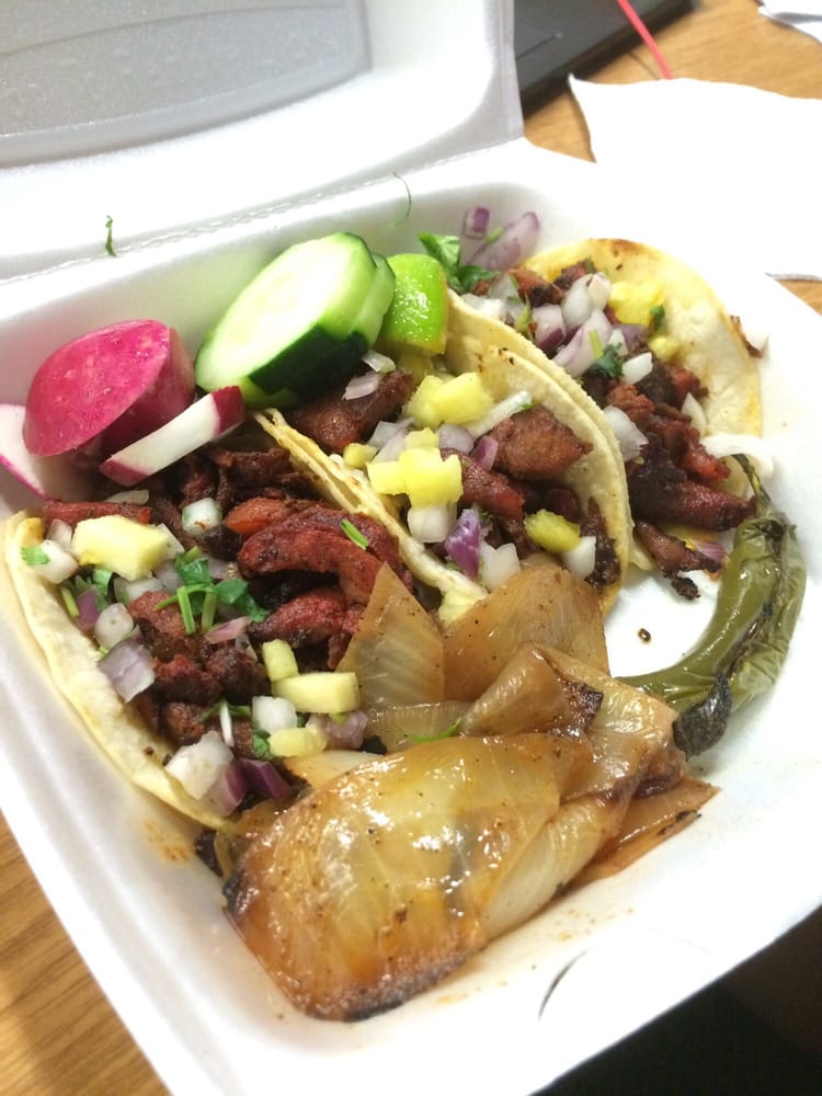 3 al pastor tacos with sauce on the side. Yelp
