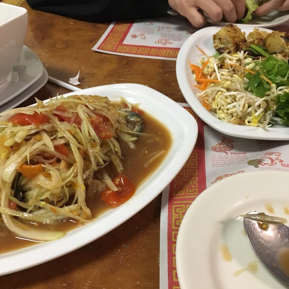 Great authentic papaya salad and crispy rolls! Yummy! Great authentic papaya salad and crispy rolls! Yummy!