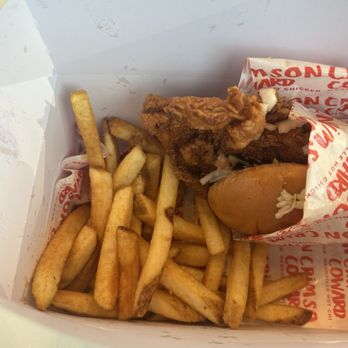 Crimson Coward - Hot chicken sandwich with fries - Chicken Wings Near Me - Columbia, Maryland Crimson Coward - Hot chicken sandwich with fries - Chicken Wings Near Me - Columbia, Maryland