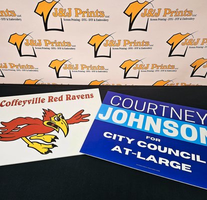 Yard Signs & Banners - Transform Your Vision into Reality with J&J Prints!
Located in Evansville, Indiana, J&J Prints is your go-to destination for all your custom apparel and merchandise needs. We specialize in:
Screen Printing, DTG, DTF & Embroidery
Engraved Cups
Hats, Bags, T-Shirts
Yard Signs, Banners
Any Customized Merchandise
Whether you need spirit wear for a large group, corporate merchandise, or a unique item for an individual, we’ve got you covered. As a black-owned, minority-owned full-service apparel decorating company, we pride ourselves on delivering high-quality products and exceptional customer service.
Why Choose J&J Prints?
Versatile Services: From screen printing to direct-to-garment and direct-to-film decorating, we offer a wide range of options to suit your needs.
Large Group Orders: We can accommodate large orders for any group or event.
Custom Solutions: Personalized merchandise tailored to your specifications.
Reach out today or send an email with the specifics of your order to lhooper@jandjprints.com. Let’s create something amazing together! Yard Signs & Banners - Transform Your Vision into Reality with J&J Prints!
Located in Evansville, Indiana, J&J Prints is your go-to destination for all your custom apparel and merchandise needs. We specialize in:
Screen Printing, DTG, DTF & Embroidery
Engraved Cups
Hats, Bags, T-Shirts
Yard Signs, Banners
Any Customized Merchandise
Whether you need spirit wear for a large group, corporate merchandise, or a unique item for an individual, we’ve got you covered. As a black-owned, minority-owned full-service apparel decorating company, we pride ourselves on delivering high-quality products and exceptional customer service.
Why Choose J&J Prints?
Versatile Services: From screen printing to direct-to-garment and direct-to-film decorating, we offer a wide range of options to suit your needs.
Large Group Orders: We can accommodate large orders for any group or event.
Custom Solutions: Personalized merchandise tailored to your specifications.
Reach out today or send an email with the specifics of your order to lhooper@jandjprints.com. Let’s create something amazing together!