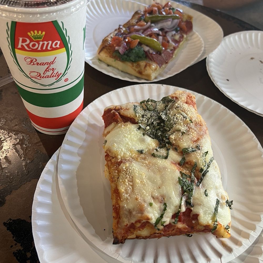 Slices - Sicilian tomato basil (bottom) & Chicago style hot dog (top) - Pizza Near Me - Tempe, Arizona