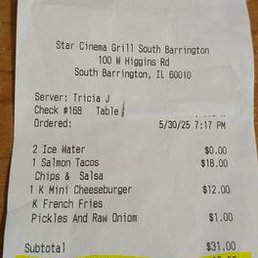 Notice how Star Cinema fradulently adds the 18% gratuity and preauthorizes the charge on your credit card so you have no recourse. Notice how Star Cinema fradulently adds the 18% gratuity and preauthorizes the charge on your credit card so you have no recourse.