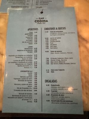 Menu photo 1 Nou Can Codina Barcelona, B Menu photo 1 Nou Can Codina Barcelona, B