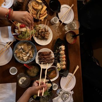 HONDA-YA Tustin - Garlic Sauteed Clam, La Familia Roll, Veggie Tempura, Ton Katsu Dinner Combination, Bacon Enoki, Bacon Asparagus, Beef - Sushi Bars Near Me - Tustin, California