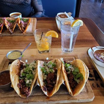 Aguacates Mexican Cantina - Closest is the chorizo tacos, furthest are birria tacos. Cocktail I think was the Oaxaca Old Fashioned. - Mexican Near Me - Buffalo, New York Aguacates Mexican Cantina - Closest is the chorizo tacos, furthest are birria tacos. Cocktail I think was the Oaxaca Old Fashioned. - Mexican Near Me - Buffalo, New York