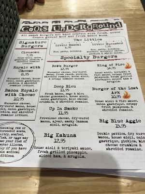 Menu photo 1 Cooks Underground Logan, UT