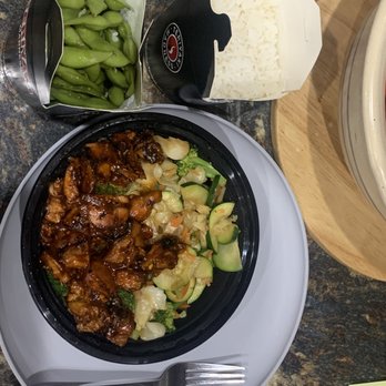 Teriyaki Madness - Spicy Chicken Bowl with Side of White Rice and Edamame - Japanese Near Me - Oklahoma City, Oklahoma Teriyaki Madness - Spicy Chicken Bowl with Side of White Rice and Edamame - Japanese Near Me - Oklahoma City, Oklahoma