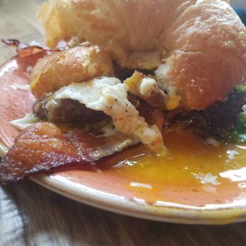 LouVino OTR - Action shot of the perfect runny yolk flowing over that sweet salty and savory bacon, got to try this! - Wine Bars Near Me - Cincinnati, Ohio LouVino OTR - Action shot of the perfect runny yolk flowing over that sweet salty and savory bacon, got to try this! - Wine Bars Near Me - Cincinnati, Ohio