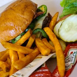 Jalapeño burger with bacon. Jalapeño burger with bacon.