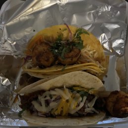 Baja Shrimp, TX BBQ and Pepe Beef Fajita Tacos