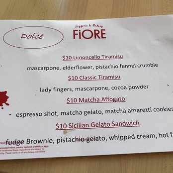 Fiore Pizzeria & Bakery - Dessert menu - October 2023 - Bakeries Near Me - Forest Park, Illinois