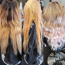 Salon Serendipity - Before during and after. This customer couldn't of been happier. Trust the process. Work done by Tiffany Gomez