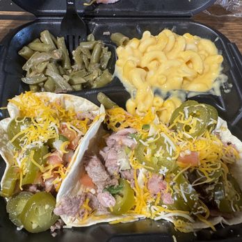 Texas Best Smokehouse - My delicious looking but horrible tasting brisket tacos for 14 dollars with two sides. - Barbeque Near Me - Grapevine, Texas Texas Best Smokehouse - My delicious looking but horrible tasting brisket tacos for 14 dollars with two sides. - Barbeque Near Me - Grapevine, Texas