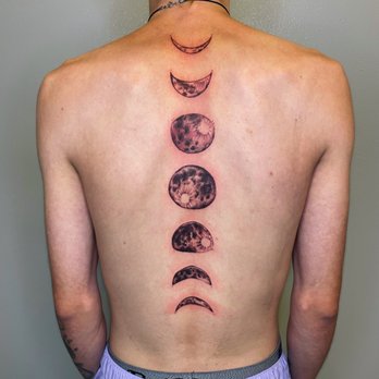 Tempest Tattoos - Moon Phases along spine by Cara Latour - Tattoo Near Me - Milwaukee, Wisconsin Tempest Tattoos - Moon Phases along spine by Cara Latour - Tattoo Near Me - Milwaukee, Wisconsin