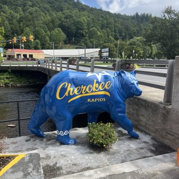 Cherokee Rapids - The bear at the location of the company. - Tubing Near Me - Cherokee, North Carolina Cherokee Rapids - The bear at the location of the company. - Tubing Near Me - Cherokee, North Carolina