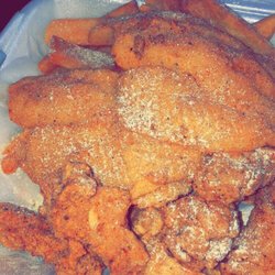 Fried fish, chicken, shrimp and fries.