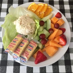 Hub City Smokehouse & Grill - Our new Delicious Chicken Salad with a side of Fresh Fruit