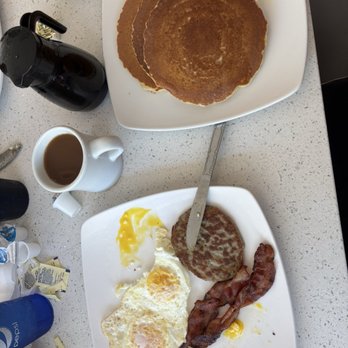 Lester's Diner - Eggs sunny side up with pancakes and bacon and sausage in 2 ways - Diners Near Me - Sunrise, Florida Lester's Diner - Eggs sunny side up with pancakes and bacon and sausage in 2 ways - Diners Near Me - Sunrise, Florida