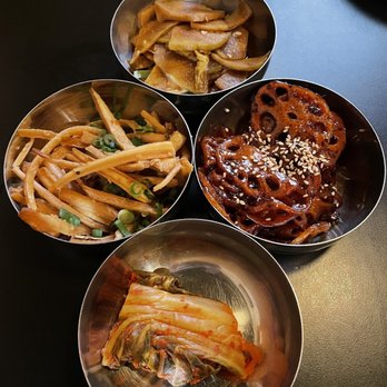 ANJU - Banchan Set of Three $10 ~ 30-Day Kimchi, Soy-brined Chayote, Shredded Bellflower Root - Korean Near Me - Washington, DC, District of Columbia