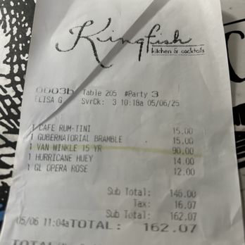 Kingfish Kitchen & Cocktails - Yep $90 dollars for 15 year Van Winkle - Cajun/Creole Near Me - New Orleans, Louisiana