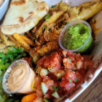 Shimshon - Chicken shawarma bowl with aioli and zoug sauce. - Middle Eastern Near Me - Bend, Oregon