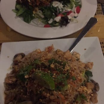 Leftovers Cafe - Sweet Potatoe Crusted Salmon and Chicken Pad Thai - Seafood Near Me - Jupiter, Florida Leftovers Cafe - Sweet Potatoe Crusted Salmon and Chicken Pad Thai - Seafood Near Me - Jupiter, Florida