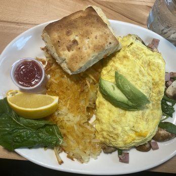 The Egg & Us - Avocado plus Omelette, hashbrowns, biscuit, jam - Breakfast & Brunch Near Me - Issaquah, Washington The Egg & Us - Avocado plus Omelette, hashbrowns, biscuit, jam - Breakfast & Brunch Near Me - Issaquah, Washington