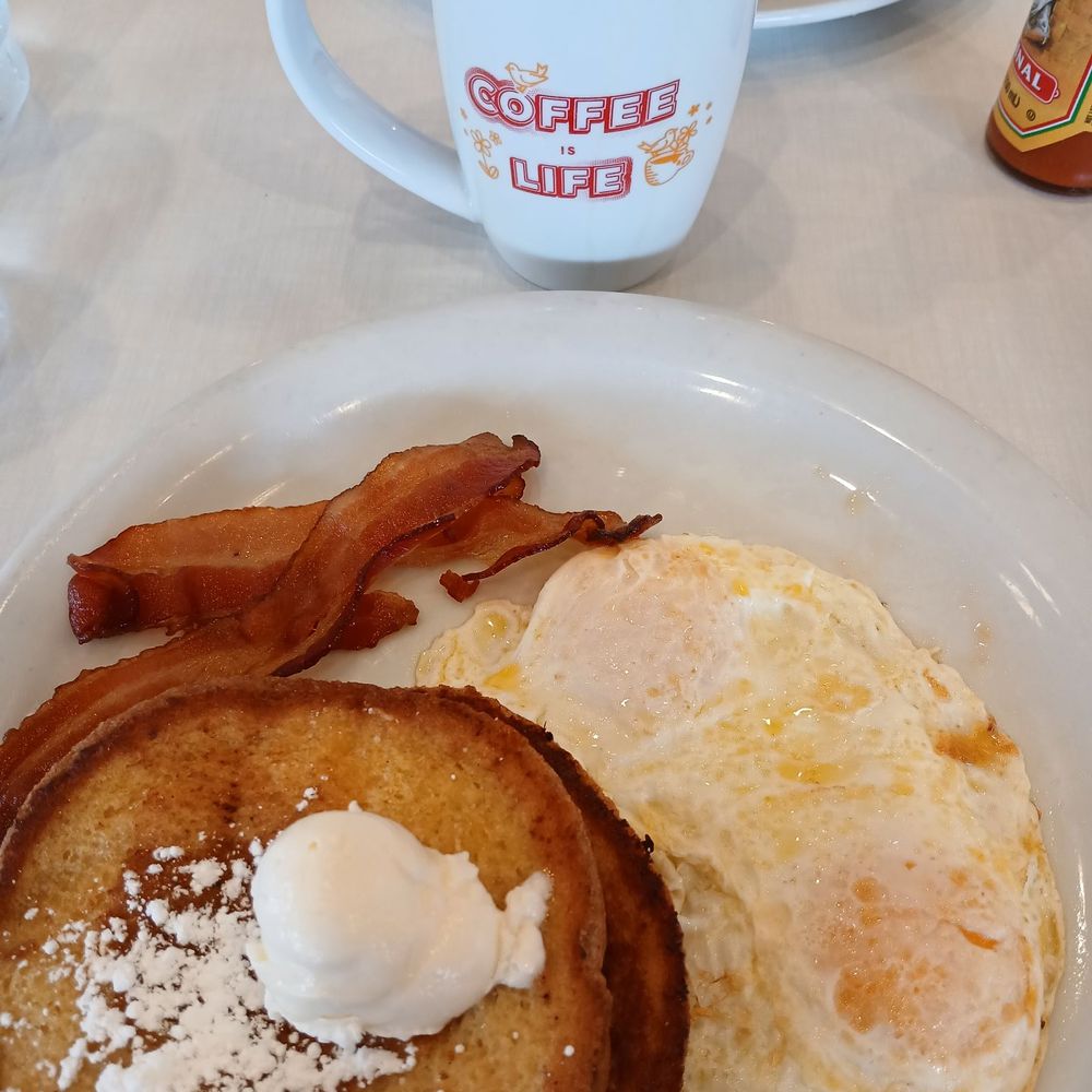 Denny's - French Toast, Bacon & Eggs with a cup of coffee. - Breakfast & Brunch Near Me - Yuma, Arizona