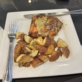 Cafe Pasta - Blackened Almond Crusted Salmon Entree Lunch  You can choose almond crust or blackened - Italian Near Me - Greensboro, North Carolina