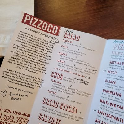 Menu photo 1 Pizzoco Pizza Parlor Winchester, VA