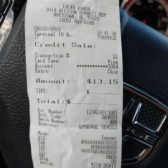 Lucky Panda - The receipt from my purchase - Chinese Near Me - Bessemer, Alabama