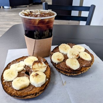 Cafe Bella - Iced Coffee & whole wheat bagel with Nutella and bananas - Coffee & Tea Near Me - El Cajon, California Cafe Bella - Iced Coffee & whole wheat bagel with Nutella and bananas - Coffee & Tea Near Me - El Cajon, California