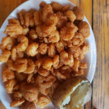 Log Cabin Restaurant - Popcorn shrimp, backed potato, hushpuppies. - Southern Near Me - Blakely, Georgia