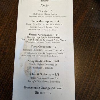 Amaro Bistro - Dessert menu. - Italian Near Me - Bothell, Washington