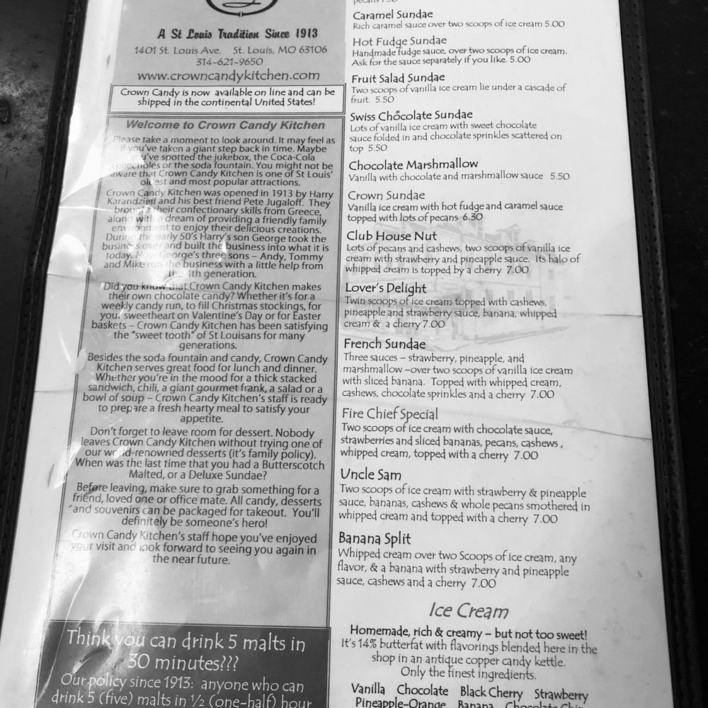 Crown Candy Kitchen - Menu 2 - Candy Stores Near Me - St. Louis, Missouri Crown Candy Kitchen - Menu 2 - Candy Stores Near Me - St. Louis, Missouri